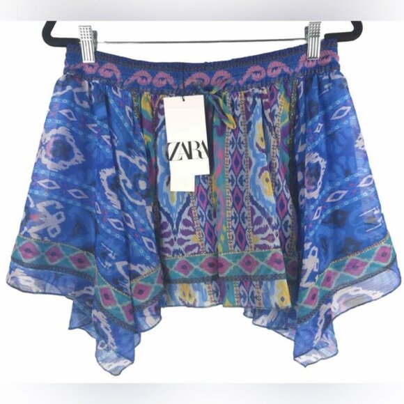 NWT ZARA Print Asymmetrical Hem Boho Pull on Mini Lined Skirt 7632/039 Size L - Picture 4 of 14